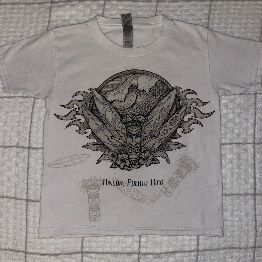 White Graphic T-Shirt with Surf Design
